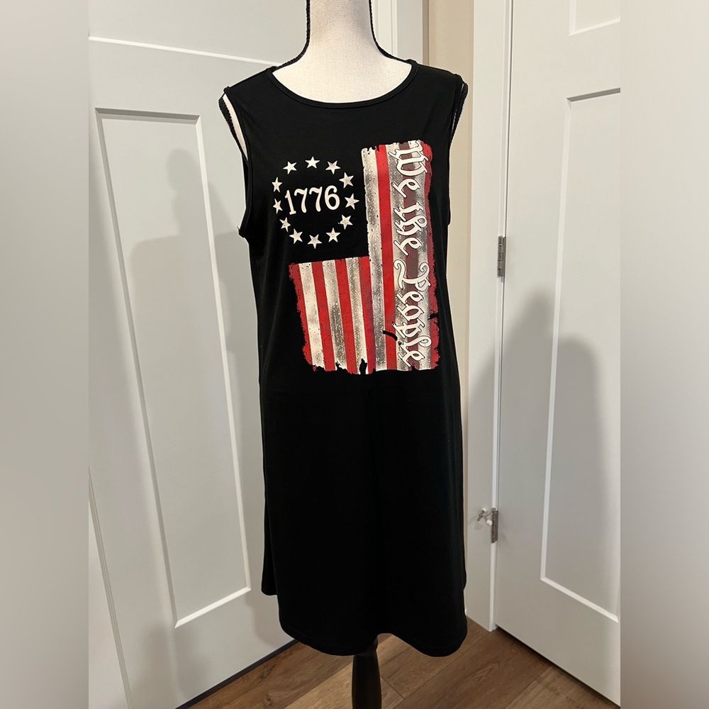 NWOT cotton blend Americana tank dress Size Medium Black
